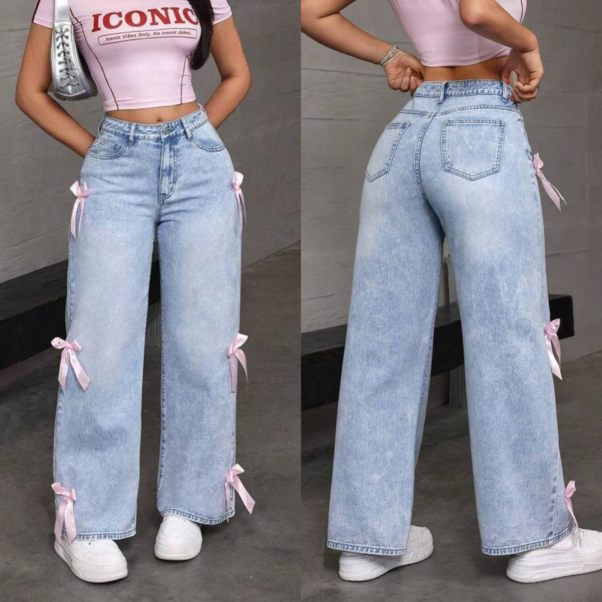 Jean Large – Détails Nœuds pour une Touche Féminine