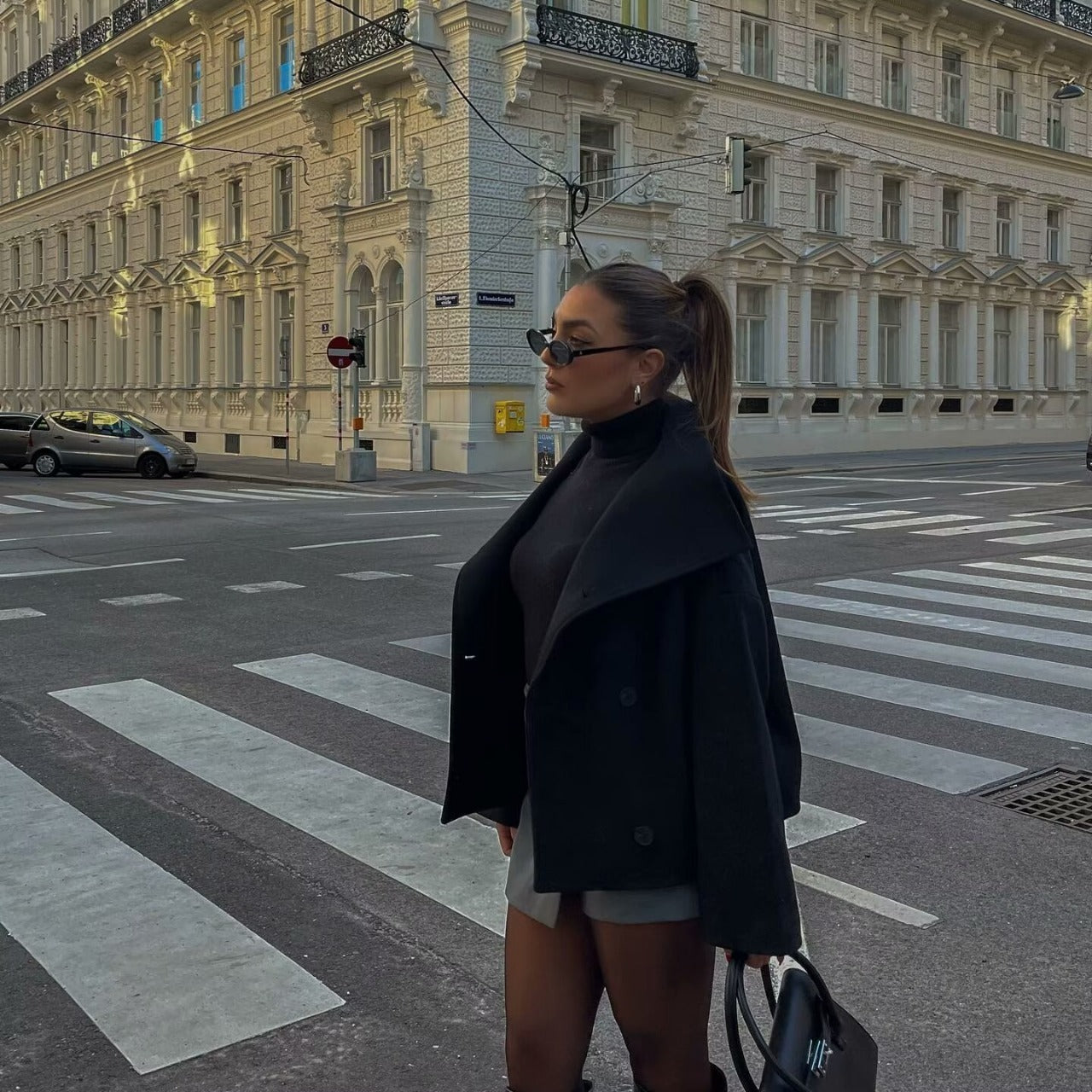 Veste Oversize Femme en Cachemire avec Boutons Noir