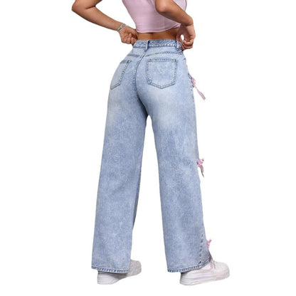 Jean Large – Détails Nœuds pour une Touche Féminine